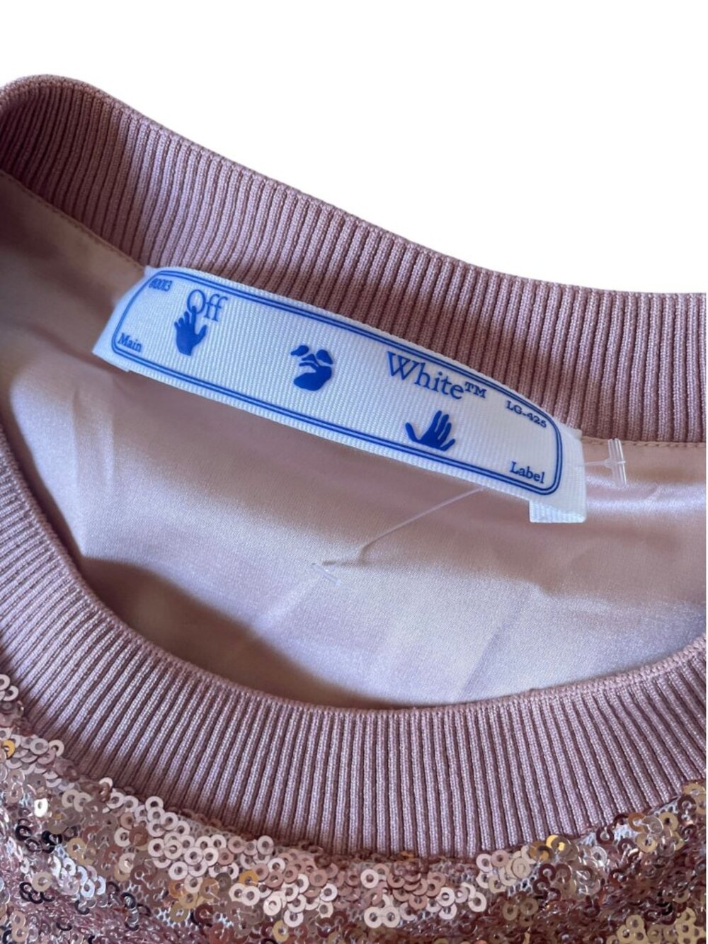 NEW Off-White Short Sleeve Shirt Sequin Rose Gold White Logo Glam Streetwear - Picture 8 of 16